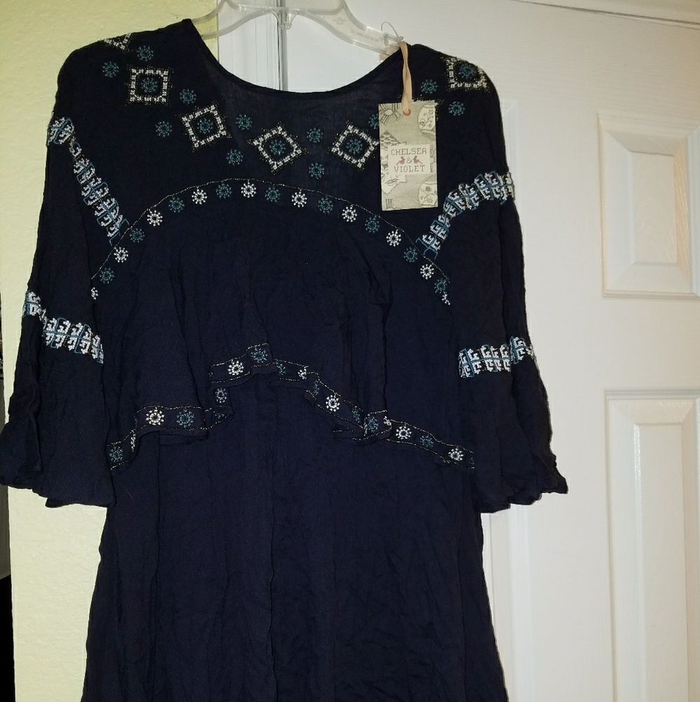 Bnwt chelsea violet small beaded boho dress navy